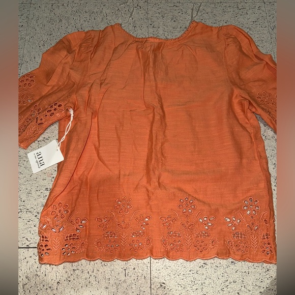 a.n.a Women's Orange Blouse with Eyelet Details - Picture 2 of 3